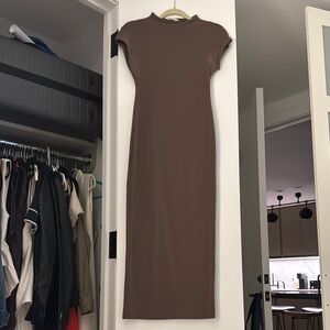 Zara Brown Sheath Maxi Dress with Mock Neck